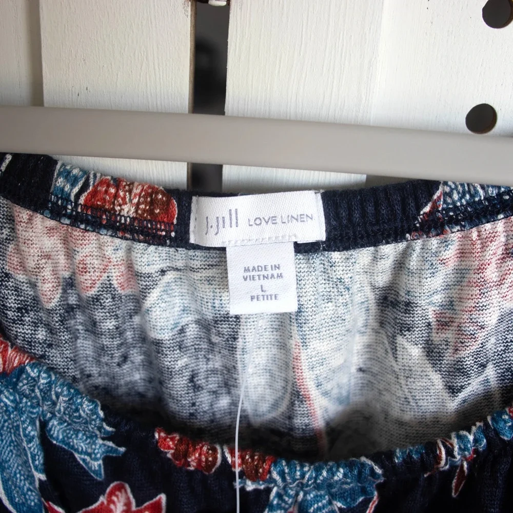 J Jill Love Linen Floral Ruffle Top Womens SIZE Petite Large Blouse - Picture 2 of 8